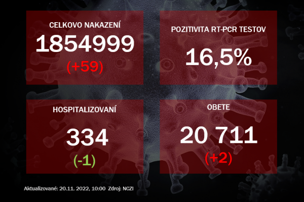 Koronavírus ONLINE: PCR testy v sobotu odhalili 59 pozitívnych